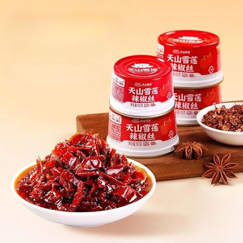 Fresh shredded red chili pepper, spicy red oil chili paste, canned hot sauce 60g/can, hot pot dipping sauces, mixed noodle sauce, convenience seasoning sauces, Chinese food, condiment (1 can)