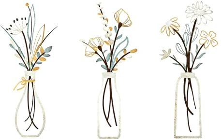 VOSSOT 3 Stück Bunte Metall Blumen Wanddeko,3D Wandbilder Metall Set, Einfache Montage, Wandbilder Wanddeko Wohnzimmer, für Schlafzimmer, Flur, Küche, Balkon Stilvolle Wanddekoration Geschenkidee