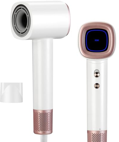 VINATO Ionen Föhn, Haartrockner, 200 Million Negativ Ionen Fön, 59dB Geräuscharm Hair Dryer, 1600W Schnelltrocknend, Intelligentes Thermostat Haarfön für Locken/Dicke Haare, Reisen, Zuhause