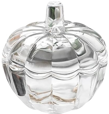 Tarro de calabaza de Halloween, tarro de caramelos, organizador de joyas, tarro de galletas transparente con tapa, cuenco para caramelos para decoración de mesa (transparente, 10 x 10 cm)