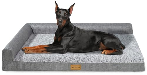 Jolibean Orthopädisches Hundebett Grosse Hunde,142x101cm,Grau | Egg-Crate Schaumstoff Komfort Unterstützung Hundematte,Waschbarer Hülle Mit Kissen, Wasserdicht Rutschfest