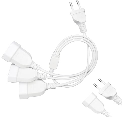 3 in 1 Verlängerungskabel Flachstecker Verlängerung Eurostecker Weiß Verlängerungskabel Flach Eurostecker Stromkabel Verlängerung Euro 2.5A/250V für TV PC Computer Monitor