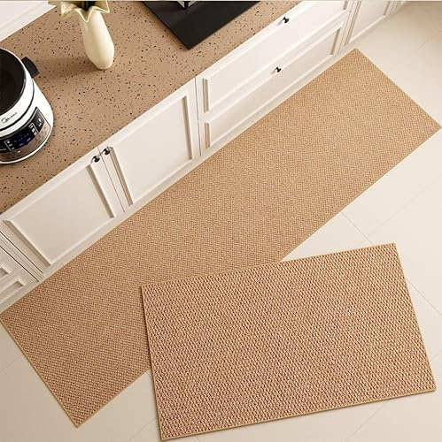 Artnice Kitchen Rugs Set of 2, Kitchen Mats Non Slip Washable 45x75cm+45x120cm, Absorbent Runner Rugs for Kitchen, Hallway, Entryway, Laundry and Bathroom（Brown）