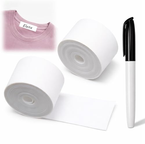Etiketten zum Aufbügeln für Kleidung, 300 cm x 2 cm und 100 cm x 2 cm, mit schwarzem Marker, geeignet für die Personalisierung von Kinderkleidung, Schulen und Pflegeheimen