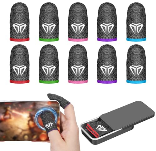 Qianyu Lot de 10 manchons de doigt de jeu mobiles avec étui, fibres argentées pour écran tactile pouce manchon de pouce soyeux anti-transpiration respirant protège-doigts gants adaptés à tous les jeux