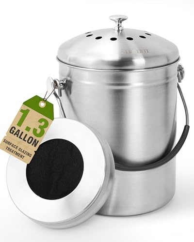 LRYYBTI Countertop Compost Bin Kitchen Stainless Steel 1.3 Gallon