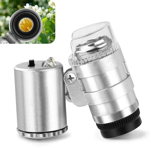 JUOIFIP 60X Juwelier Lupe mit Licht Mini Mikroskop,Taschenmikroskop Edelsteinelupe mit LED/UV Licht Trichome Lupe Handy Mikroskop Vergrößerungsglas für Enge Arbeit, Schmuck,Münzen,Briefmarken