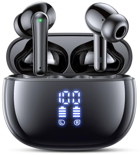 ZIUTY Bluetooth 5.3 Kopfhörer Kabellos, In Ear Bluetooth Kopfhörer mit 4 ENC Mikrofonen, 48 Std Spielzeit, LED Anzeige, HiFi Stereo Sound, IPX7 wasserdichte Sport Kopfhörer – Schwarz