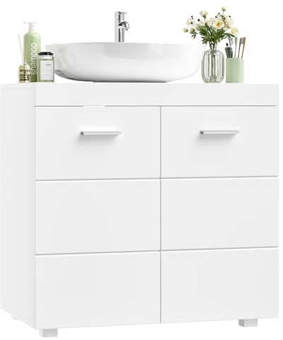 FOREHILL Under Sink Bathroom Cabinet for Washbasins with Pedestal | Freestanding Floor Cabinets, Bathroom Storage Cupboard Unit, Adjustable Shelf, Soft-close Hinges, Wooden 60 x 31 x 60cm White
