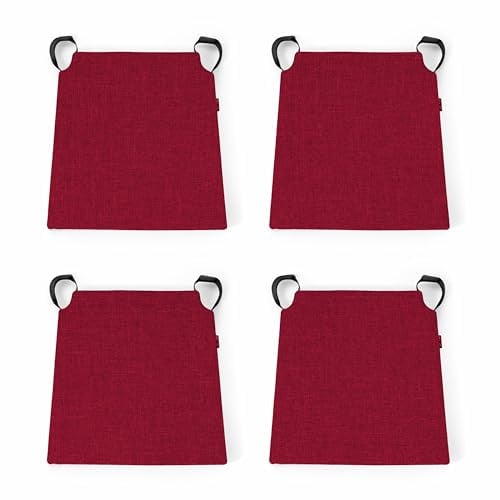 POKAR 4er Set Stuhlkissen mit Klettverschluss 41x35x40 cm (5 cm Dicke) | Trapezform Sitzkissen Polsterauflage | Stuhlauflage für Küche Esszimmer Terrasse Balkon | Oeko-TEX | Made in EU | Bordeauxrot
