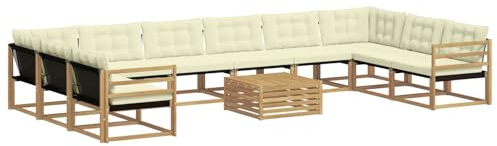 vidaXL Outdoor-Sofagarnitur mit Kissen 11 pcs Weiß und Creme, Garten Set, modernes Outdoor Sofa, langlebige Lounge, Textilene Couch, wetterfeste Sitzgelegenheit für die Terrasse