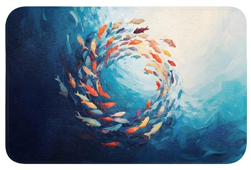 OnlyWow© Badteppich Badezimmerteppich Badematten & Badteppiche | 60x40 cm - Rechteckig - Duschvorleger Deko Badezimmer Bathroom Accessories Meer - Fische - Bunt - Dynamisch