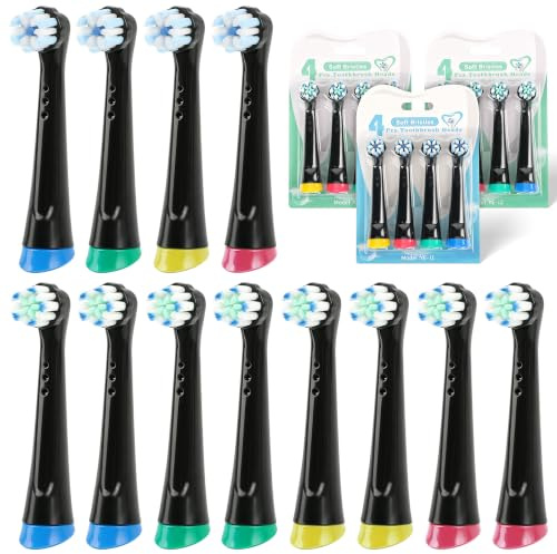 FIVAVA 12er Aufsteckbürsten kompatibel mit Oral B iO Elektrische Zahnbürste, 4 harte & 8 weiche Sensitiv Ersatzbürstenköpfe passend für iO 2/3/4/5/6/7/8/9/10 My Way, DuPont Borsten Zahnfleisch