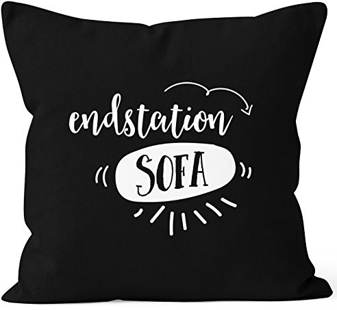 MoonWorks Cooler Kissenbezug aus Baumwolle, Endstation Sofa, Kissen-Hülle, Deko-Kissen für Sofa, 40x40, Schwarz Unisize