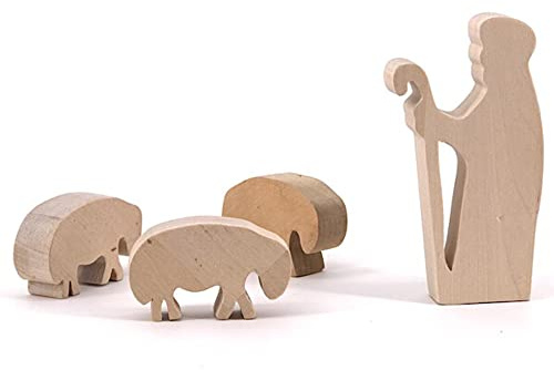 Krippenfiguren Holz (Hirte mit 3 Schafen)
