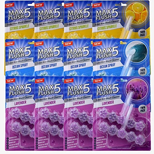 Max Flush 5 Toilet Rim Block Cleaner Mixed Set of 12 (Twin Pack)