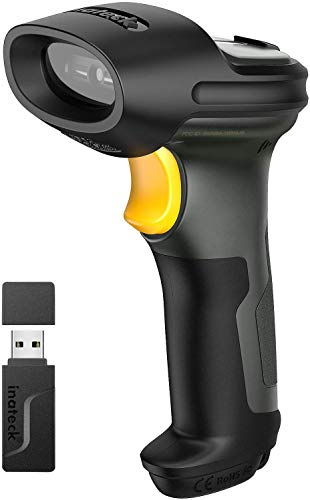 Inateck Lettore di codici a barre senza fili 1D, scanner Bluetooth wireless, portata trasmissione 100 m, legge codici su schermo, P7