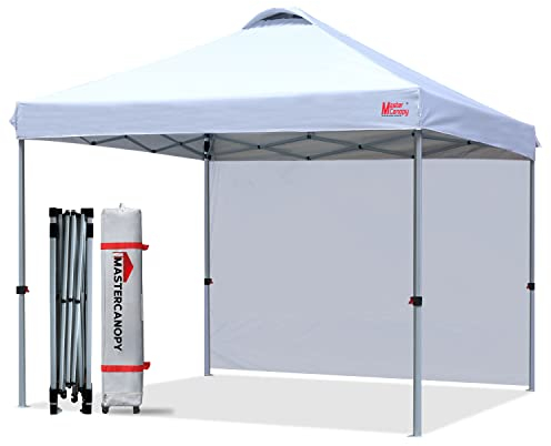 MasterCanopy 2,5 x 2,5 m Pop up Pavillon Faltpavillon Festzelt Partyzelt mit 1 Seitenwand/Seitenteil für Markt, Garten, Hof, Weiß