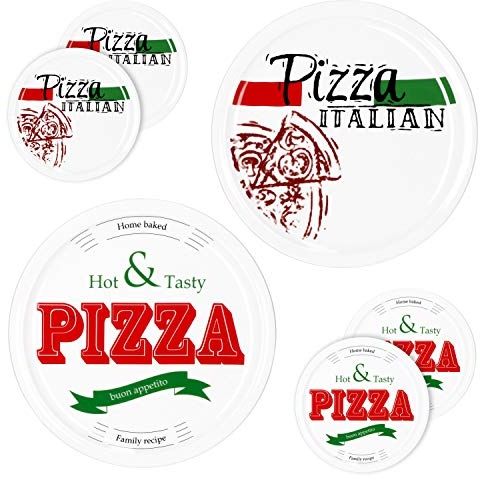 MamboCat 6-er Set Pizzateller Ø 30,5 cm Motive Pizza Italian + Hot & Tasty I große weiße Teller aus Steingut zum Anrichten für Pizza und Co oder als Steingutplatten zum Servieren von Wurst und Käse
