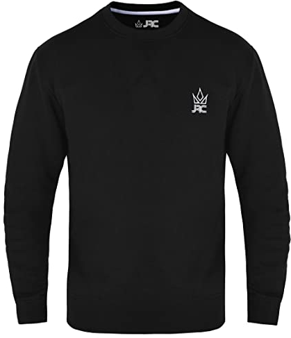JRC Mens Fleece Crewneck Sweatshirts & Pullovers, Round Neck Long Sleeve Jumper, Sweater for Sports & Workwear (BLACK, M)