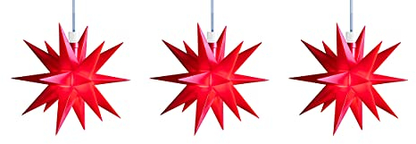3D LED Stern Ø 12 cm Weihnachtsstern Batterie Ministern Innen mit Timer Kunststoff Stern klein Leuchtstern Deko für innen Indoor (3er Sternenkette rot)