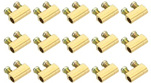 PATIKIL Steel Wire Rope Cable Clamp, 15 Pack M3 Double Hole Wire Rope Clips 3.0mm Line Hole with End Screw Stopper Gold Tone