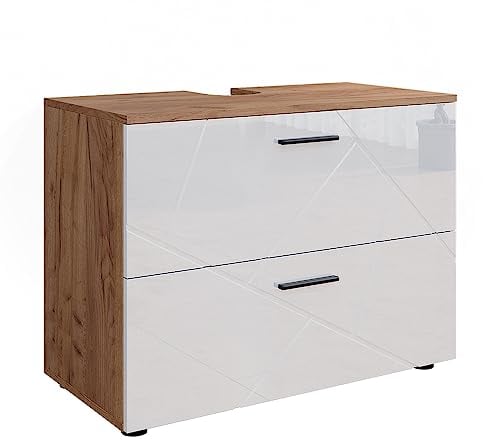 Vicco Meuble sous Vasque Simple Irma, Chêne/Blanc Haute Brillance, 80 x 58.6 cm
