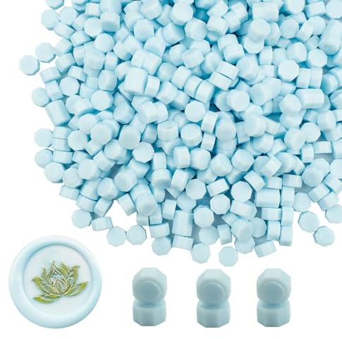 Wachs Siegel Perlen, Ioggtser 500 PCS Achteck Siegelwachsperlen für Wachssiegelstempel, Siegelperlen zur Herstellung von Wachssiegeln für Hochzeits- und Partyeinladungen (Glacier Blue)