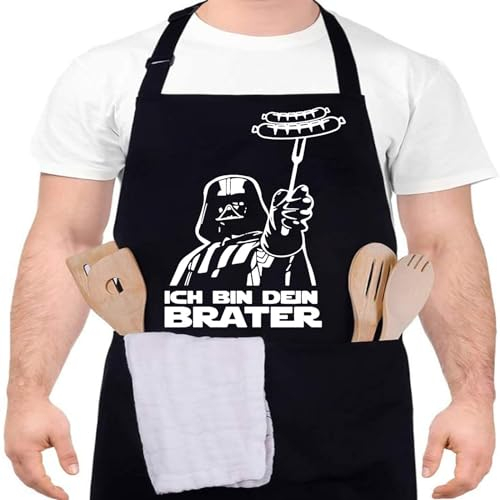 DXDXDXD Grillschürze für Männer, Star Wars Schürze, Kochschürze Herren mit 2 Taschen 95cm Große Männer Grill Schürze, Starwars Geschenk-ICH BIN DEIN BRATER Schürze