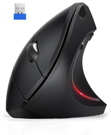 TechRise Raton ergonomico inalambrico 2.4G, Raton Vertical 4800 dpi 5 Niveles Ajustable, Óptico con Luces Indicadoras, Silencioso, para Laptop, Desktop, PC, Macbook (Negro)