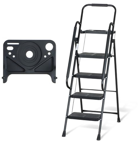 EPROSMIN 4 Step Ladder with Safety Handrails, 150 kgs Folding Step Stool with Tool Tray and Wide Non-Slip Pedal for Home, Kitchen, Pantry, Closets, Office Use (4-Step)