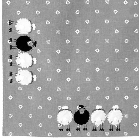 Tischdecke Schwarzes Schaf Ostern Deko Tischwäsche mit Applikation Leinen-Optik Bestickt Osterdeko Gedeckter Tisch Tischdeko Typ885 Mitteldecke 85x85 cm grau