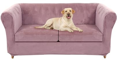 ZYBSLCSY Chesterfield Sofabezug Stretch-1 2 3 Stück Couchbezug Weicher Samt, Anti-Rutsch-Couchbezug Möbelschutz (Pink,Sofa+2 Large Seats)
