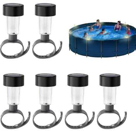 Jiimhte 6 Lampes Solaires Pour Piscine Hors Sol, Lampe Solaire Pour Piscine À Cadre, Lampes Solaires Étanches, Lumières Hors Sol De Clôture Pour Piscine Encadrée, Lumière Piscine