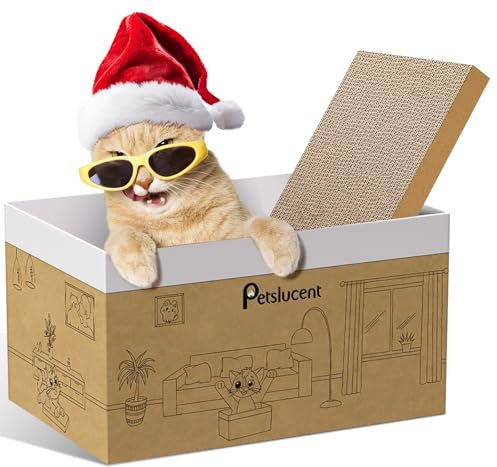 Petslucent Large Size Cat Scratching Board with Box - Corrugated Cardboard Scratching Pad and Scratcher Lounge for Indoor Kitty to Play
