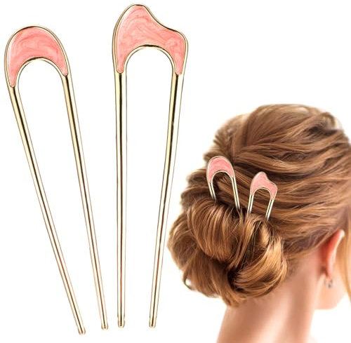 2 forcine per capelli a forma di U, fermaglio in metallo, francese, grande forcella per capelli, accessorio per capelli, per donne, ragazze, donne (rosa)