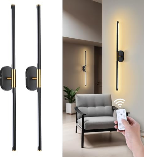 HUAEU LED Wandleuchte Innen mit Fernbedienung, 2 Stück, 360° Schwenkbar, Kabellose Wandleuchte Ohne Stromanschluss, 2700-6500K Dimmbar, Vintage Wandlampe mit Akku für Wohnzimmer/Schlafzimmer/Flur