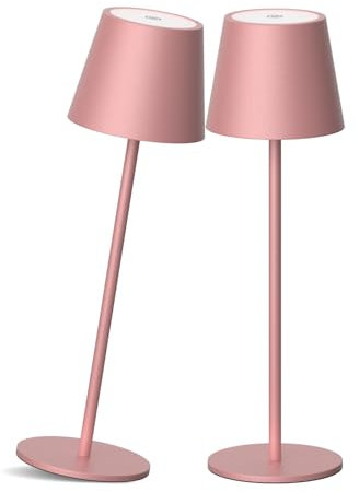 Coinmit 2 Piece LED Lampada da tavolo dimmerabile senza fili, 3000K, Batteria da tavolo, IP54 Lampada da tavolo ricaricabile con USB-C, per interni, esterni, Studio, Balcone, Rosa