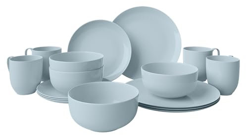 Yoshy Vajilla de porcelana azul de 16 piezas con diseño ligero y duradero resistente a las astillas, servicio para 4 personas