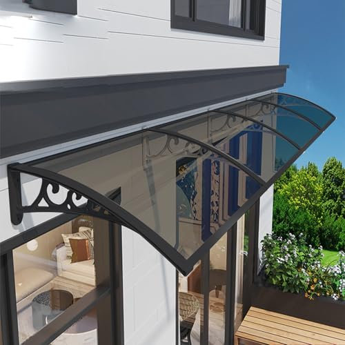 Fenstermarkise Eingangsbereich 60x150cm Türmarkise Frontabdeckung mit Kunststoff Stahlbügel Braun Halterung Außen Haustür Terrassenüberdachung Regenmarkise