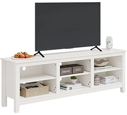 Panana Modern TV Unit Cabinet for TVs up to 85”, Wooden TV Stand Console Table with 6 Open Storage Shelves, Media Entertainment Center for Living Room (White)