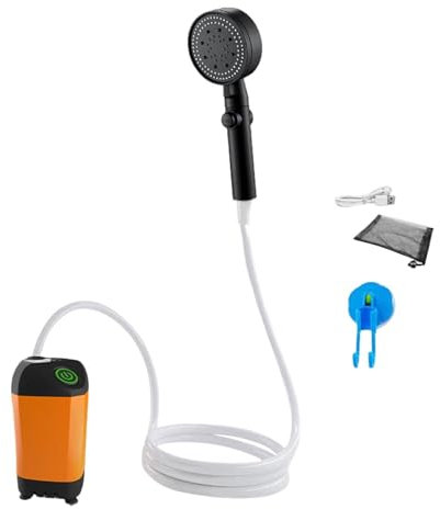 perfeclan Doccia da campeggio portatile ricaricabile con tubo in PVC impermeabile con 3 modalità di spruzzo, pompa elettrica per la pulizia di animali domestici, Orangina