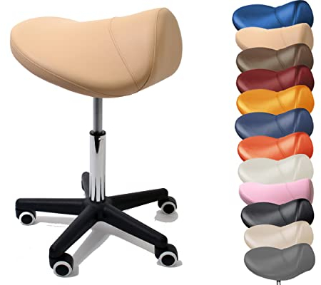 Promafit Sattelhocker Sattelstuhl höhenverstellbar - Rollhocker Drehhocker Arbeitshocker Bürostuhl mit Sattelsitz – Praxishocker Hocker ergonomisch in vielen Farben – Rückenschonend(MokkaBeige)