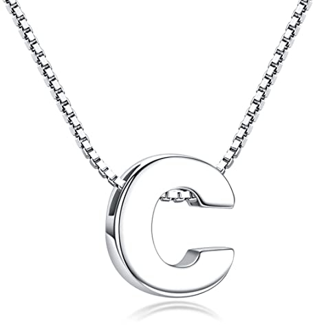 Candyfancy 1.0mm 18 inch 925 Sterling Silver 26 Small Letters Alphabet A-Z Initial Pendant Box Chain Necklace (C with Chain)