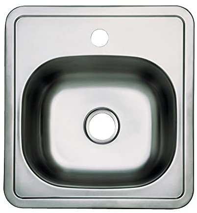 Kingston Brass Gkts15151 Studio Self-Rimming Single Bowl Kitchen Sink, Brushed, 14-15/16 (L) X 14-15/16 (W) X 5-11/16 (D)