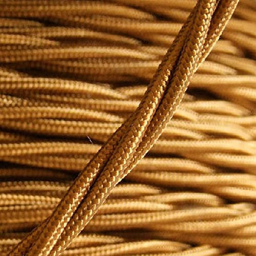 Art Deco Emporium PRE-CUT 3 Meter Length Vintage Styled British Antique Gold Coloured Cloth Covered Braided Twist Flex - Electric Cable 3 Core; Electrical Wire 6Amp; Lighting Flex 0.75mm