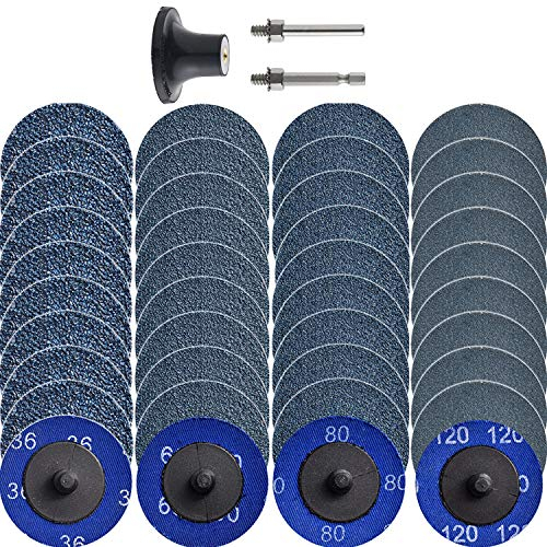 NYXCL 40Pcs Roll Lock Quick Change Discs Set, 2 inch Zirconia Sanding Discs with 1/4 Holder, for Die Grinder Surface Prep Strip Grind Polish Finish Burr Rust Paint Removal, Surface Conditioning Discs