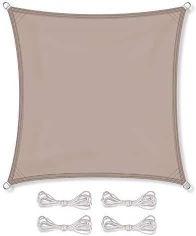 CelinaSun Sonnensegel wasserdicht PES Quadrat 2x2m Taupe UPF 50+ Premium Sonnenschutz inkl Befestigungsseile