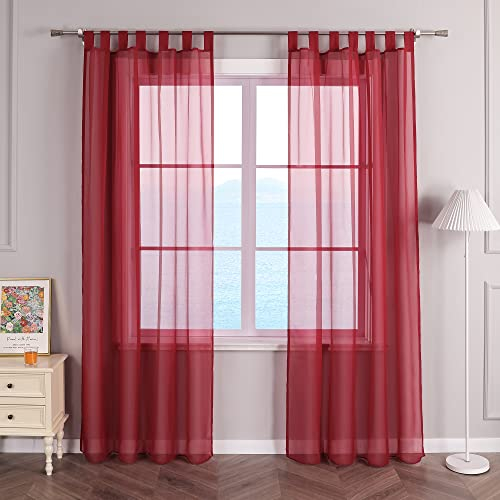 ESLIR Gardinen mit Schlaufen Vorhänge Fensterschal Transparent Schlaufenschal Voile Beere BxH 140x145cm 1 Stück