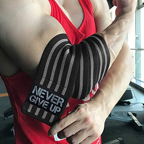 HYFAN Professionelle Ellenbogenbandagen mit elastischen Bändern, Unterstützung für Gewichtheben, Workout, Bodybuilding, Fitnessstudio, Fitness (vier Streifen, grau)